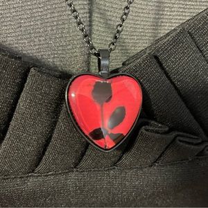 Red heart, black rose necklace